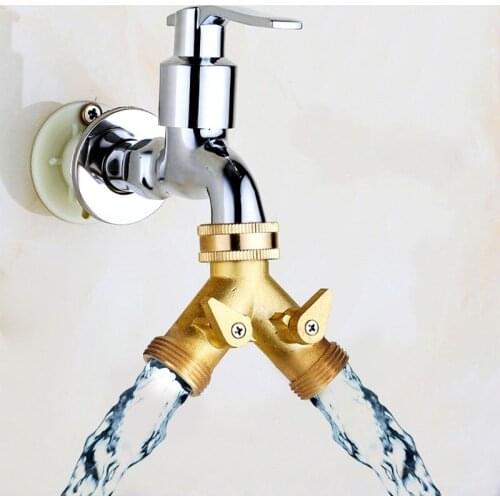 3/4'' 2 Way Brass Hose Pipe Valve Splitter Connector Adaptor Y-shaped Garden Tap