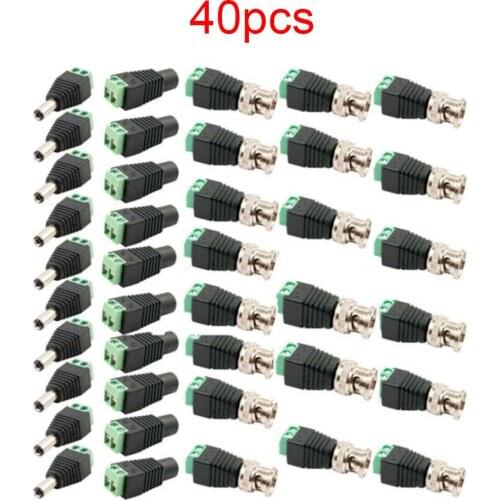 40PCS BNC Video Balun Male& Female DC Power Jack Plug Connector Adapter For CCTV HD AHD CVI CCD Camera