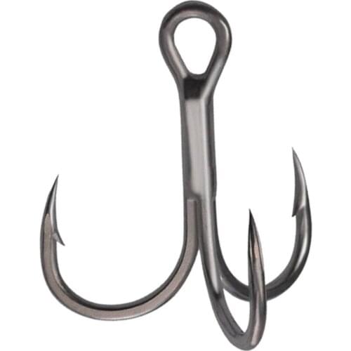 50Pcs/lot Black Fishing Hook High Carbon Steel Treble Overturned Hooks Fishing Tackle Round Bend Treble For Bass