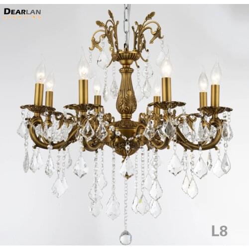 8 Lights Silver Bronze Color Crystal Chandelier Lamp Crystal Lustre Light Fixture for Living Dining Room Foyer Hanging Luminaire