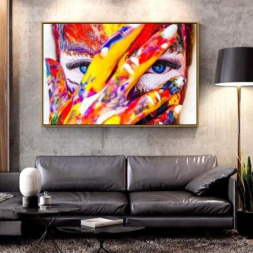 Artcozy Oil Canvas Painting colorful_paint_girl_beautiful_blue_eyes For Home Decoration Wall Art