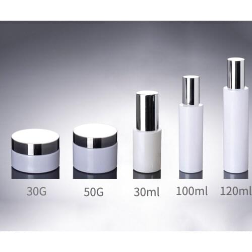 300pcs 30/100ml Glass White Lotion Pump Bottles 30g 50g/ml Glass Cream Jars Split Charging Jars Empty Cosmetic Container