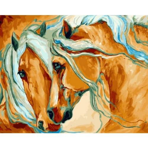 Frameless picture oil painting by numbers wall decor diy painting on canvas for home decor 4050 horse couple