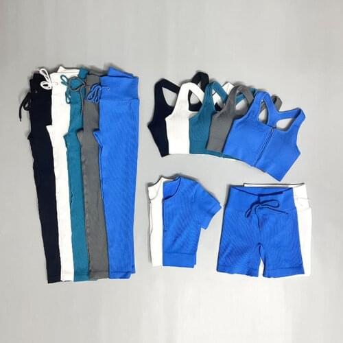 Zipper Padded Push Up Fitness Bra Womens Tracksuit Sports Top Shirt Tight Breathable Soft Leggings Shorts Gym Clothing Yoga Set