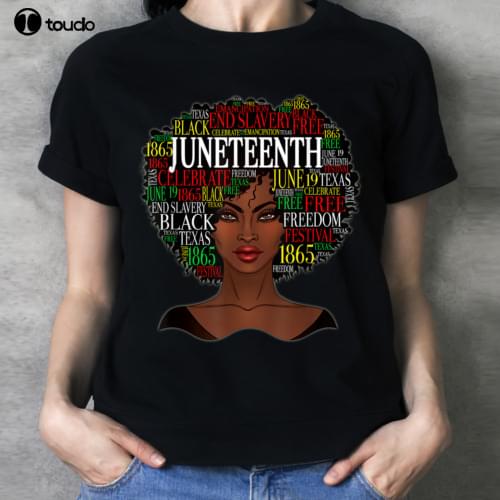 Black Women Natural Hair Afro Word Art Juneteenth Gift Women T Shirt Black