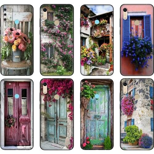Black tpu Case For Honor 8a Prime 8s 9 10X Lite 9A 9C 9X Premium Pro 9S Case Cover House With Flowers At Windows