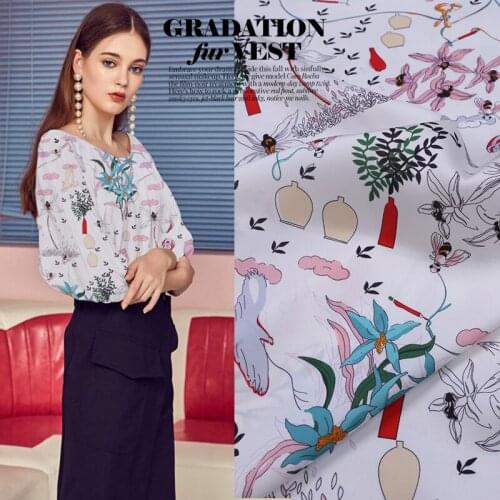 Digital Printing Stretch Double Joe Satin Mulberry Silk Fabric Spring Summer Soft Smooth Cheongsam Dress Sewing by the Meter