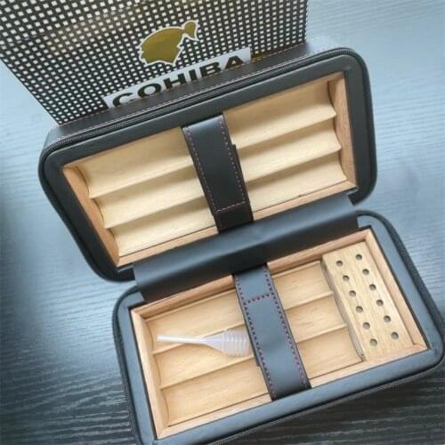 COHIBA 2021 Hot Leather Cigar Case Travel Humidor 6 Tubes Holder Portable Humidor Box Cigars Accessories With Gift Box CH-018