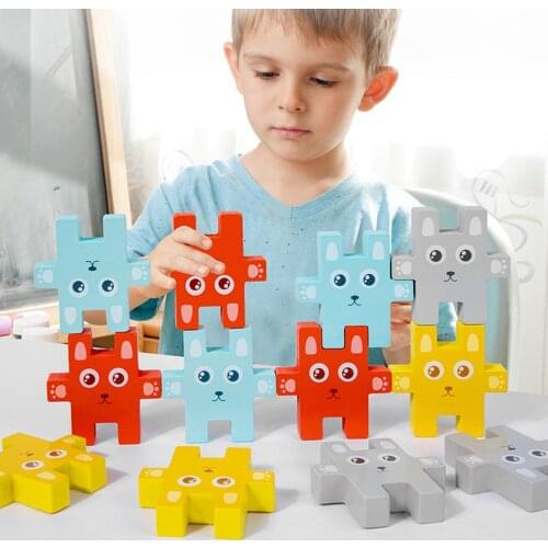 Wooden Rabbit Animal Stacked Balance Toys Babies Early Learning Parenting Puzzle 3D Geometric Childrens Building Puzzle Toys