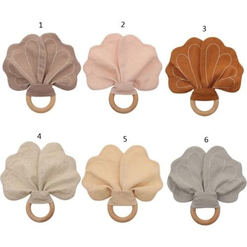 Baby Wooden Teether Embroidery Flowers Comforting Toys BPA Free Wood Rodent Rattle Newborn Stroller Educational Toys