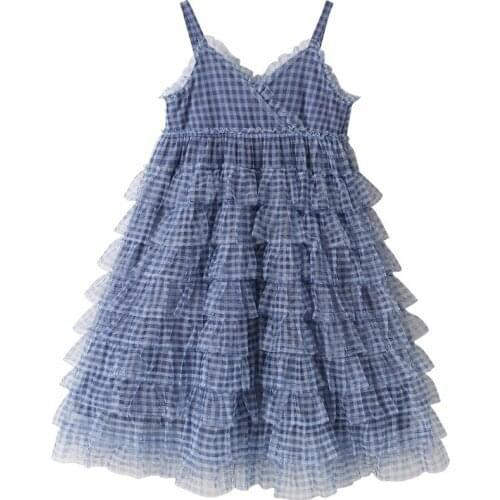 2021 Summer Children Sundresses For Girls New Mesh Patchwork Layered Dress Teenager Sling Princess Dresses Kids Clothes 4-14 Yrs