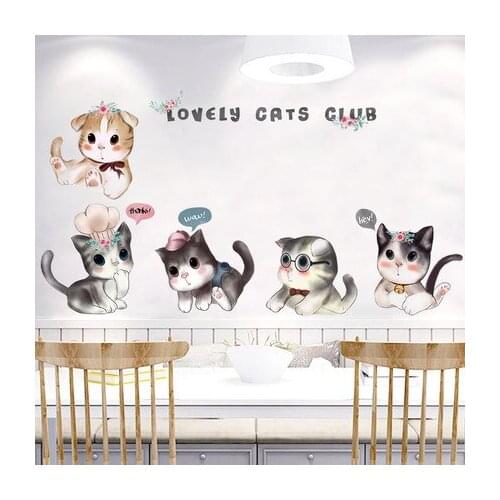 DIY Lovely Cats Club Kids PVC Wall Sticker Cartoon Animal Painting Pictures for Children Baby Rooms Nursery Wall Art