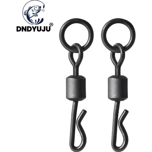 DNDYUJU 30pcs Size4#/6# Q-Shaped Black Quick Change Swivels Carp Fishing Tackle Accessories Single Lap Fishing Swivel Hooks