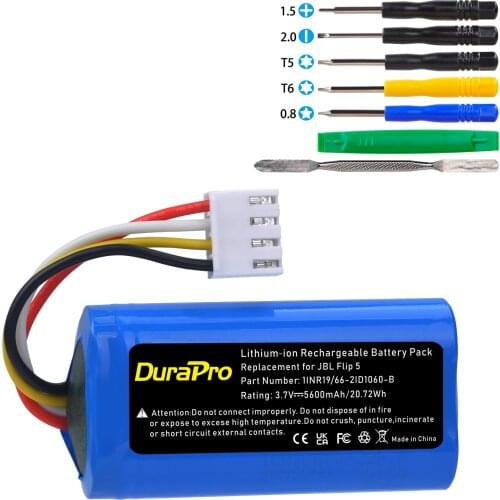 DuraPro 3.7V 5600mAh Rechargeable Battery Pack for JBL Speaker Flip 5, Flip 5 Bluetooth Speaker 1INR19/66-2ID1060-B