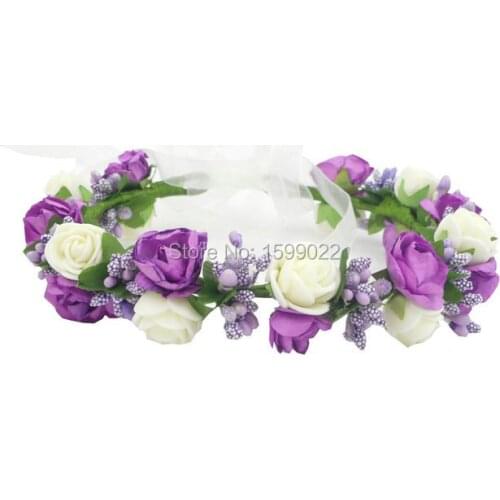 Purple Flower Crowns Festival Headband Romantic Wedding Party Decoration Bridesmaid Head Bands Boho Children Hair Accessories