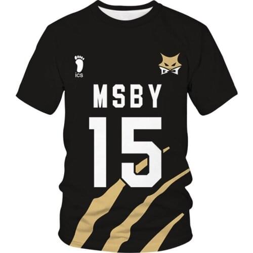 Haikyuu 3D printing T-shirt mens and womens black Jackal casual sports T-shirt Harajuku T-shirt summer kid