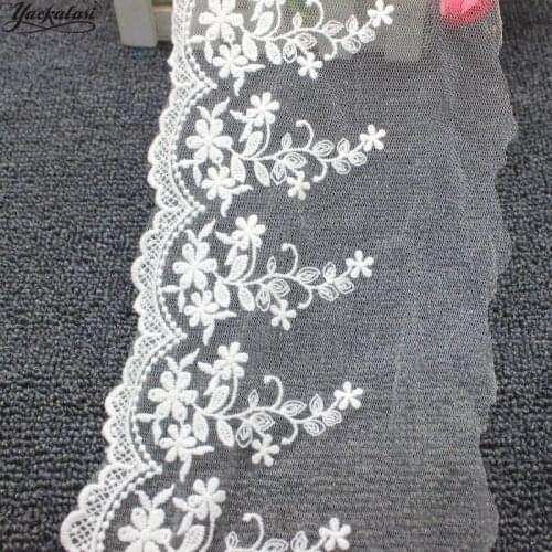 YACKALASI Cotton Lace Embroidered Appliqued 3D Flower White And Black Stiff Tulle Fabrics Scalloped Sewing Apparel Trims 15CM