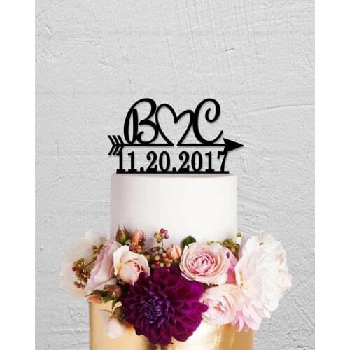 Initials Cake Topper,Arrow Cake Topper,Date Cake Topper,Personalized Cake Topper,Rustic Cake Topper,Name Cake Topper