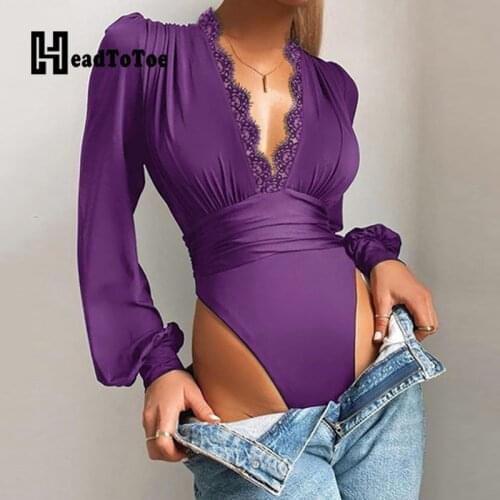 Solid Crochet Sexy Brief Romper Woman Petal Sleeve Deep V Neck Slim Bodysuit Women