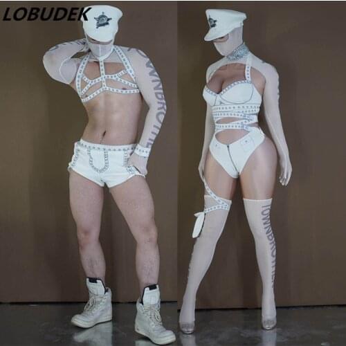 New Bar Club Rave Party Women Men Group Show Sexy Stage Outfit White Bikini Set Nightclub DJ Pole Dancing Performance Costume