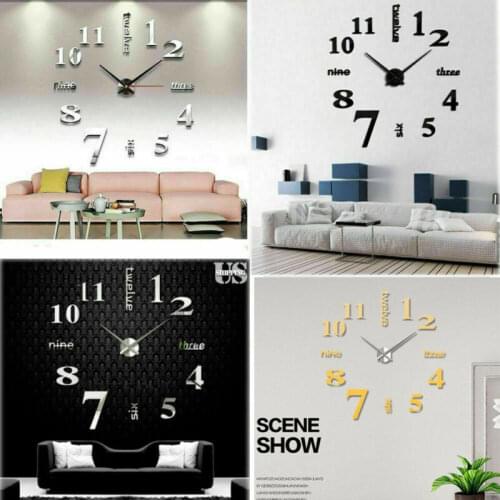 HOT! US DIY 3D Mirror Surface Large Number Wall Clock Sticker Modern Home Decor