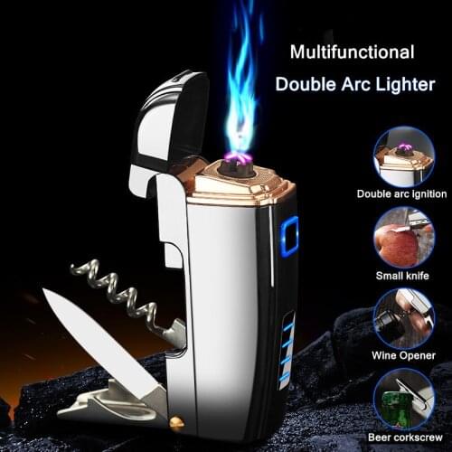Multifunctional Windproof Dual Arc Lighter USB Convenient Charging Electric Metal Lighters With Power Display Men Gadgets