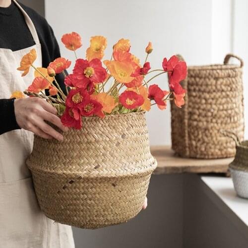 Seagrass Wickerwork Basket Rattan Flower Pot Laundry Hamper Storage Straw Basket SNO88