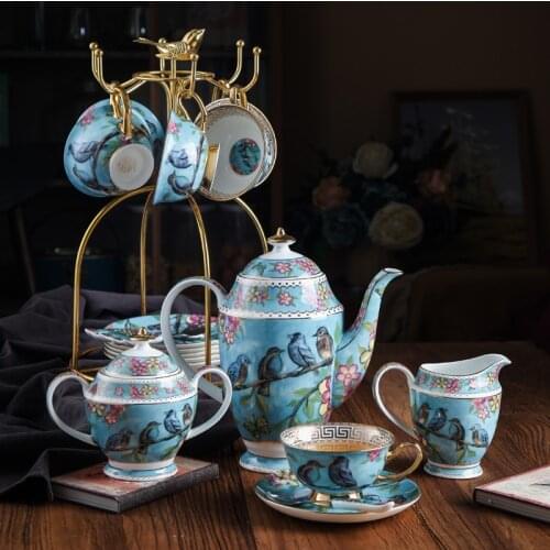 Bone China Teaset 21pcs Vintage Coffeeware English Afternoon Tea Cup And Saucer Milk Sugar Pot Home Office Drinkware With Spoon