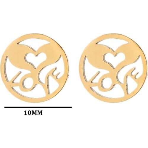Stainless Steel Geometric Round Stud Earrings Letter Love Heart Earrings for Women Cross Pineapple Couple Jewelry Best Gift