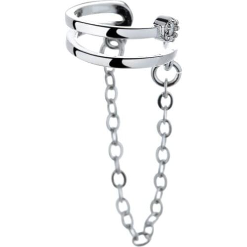 Luoluoyi New Cool Gothic Personality Without Pierced Ear bone Clip For Women Trendy Double Flash Diamond Chain Ear Clip