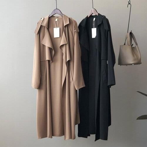 Autumn British Trench Coats For Women Turn-down Collar Cardigans Loose Belted Female Windbreaker Long Jackets Solid Outerwear