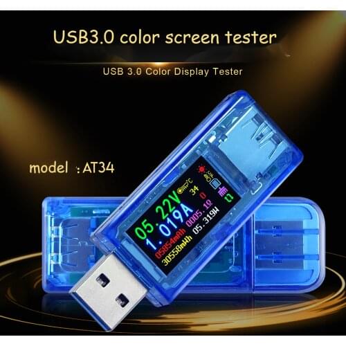 RD AT34 USB 3.0 IPS color screen LCD Voltmeter ammeter voltage current meter multimeter battery charger power bank USB Tester