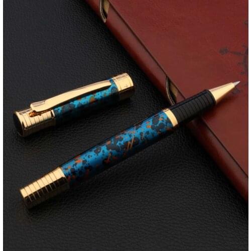 Luxurious classic METAL Copper Rollerball Pen style Ice flower blue golden signature ball point pen ink pen Office Supplies