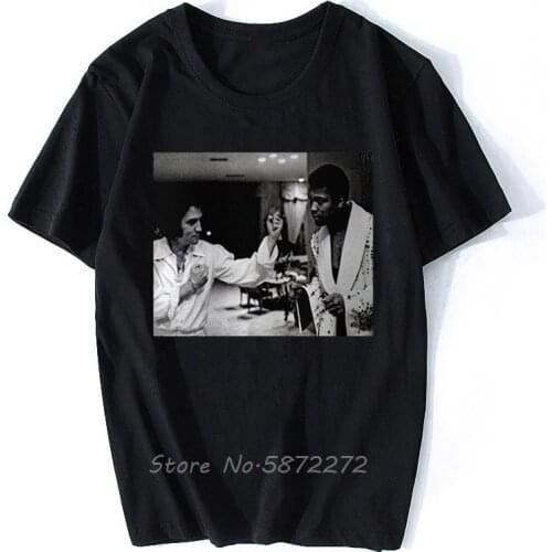 Muhammad Ali And Elvis Presley Vintage Rare Black T-shirt Game Shirt Top Tee Short Sleeve Cotton O-Neck T Shirt
