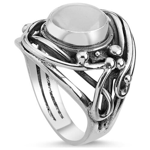 Silverlina Silver Pearlescent Hand Handwork Ring