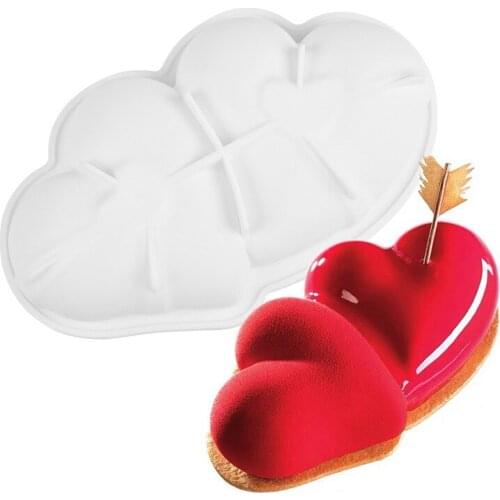 Double Heart Mousse Cake Silicone Mold DIY Silicone Baking Pan Valentines Day Bread Mold Kitchen Baking Utensils 26.5 * 15.5cm