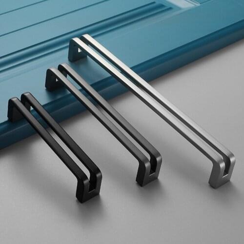 Modern Simple Black Cabinet Handle Square Furniture Zinc Alloy Kitchen Door Handles Cupboard Wardrobe Drawer Pulls Hardware