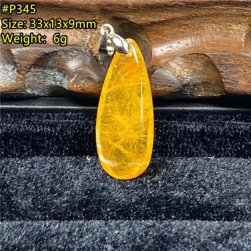 Top Natural Gold Rutilated Pendant Jewelry 33x13x9mm For Woman Man Wealth Luck Gift Beads Gemstone Silver Crystal Stone AAAAA