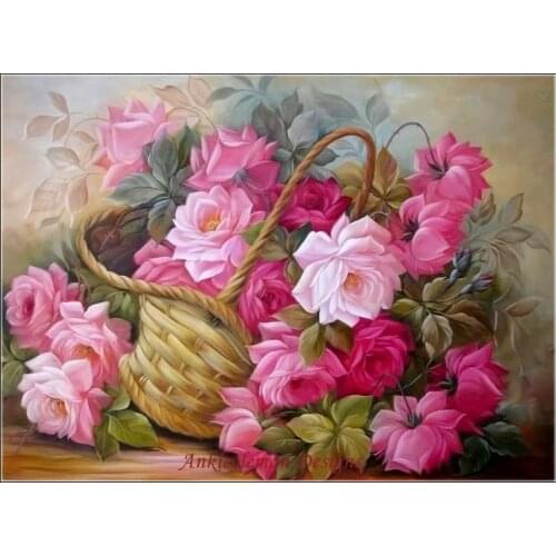 Embroidery Counted Cross Stitch Kits Needlework - Crafts 14 ct DMC DIY Arts Handmade Decor - Basket of Pink Roses