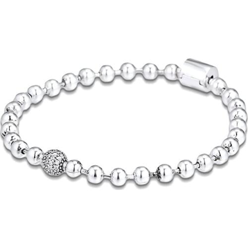 Women Bracelets Silver Round Beads & Pave Stones 925 Sterling Silver Bracelets for Women 2019 Jewelry Fashion Charms Bracelets