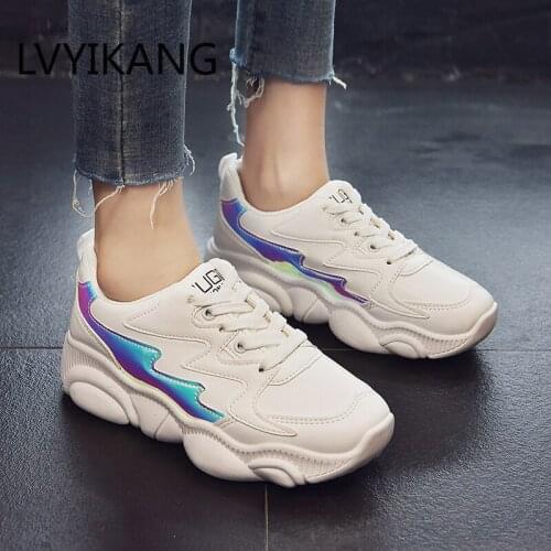 New White Sneakers Women Shoes Ulzzang Chunky Sneakers Platform Vulcanize Shoes Woman Tenis Feminino Breathable PU Dad Shoes