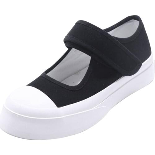 Round Head Shallow Mouth Large Head Canvas Shoes Womens 2021 Summer Velcro Thick Sole Retro Mary Jane Single Shoes