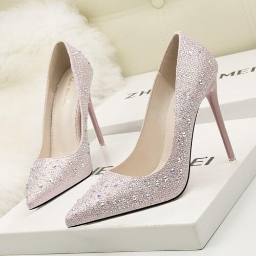 2021 Spring Sexy Rhinestone Women Shoes Shallow Female High Heels Shoes Pointed Dress Nightclub Single Shoes Woman Pumps
