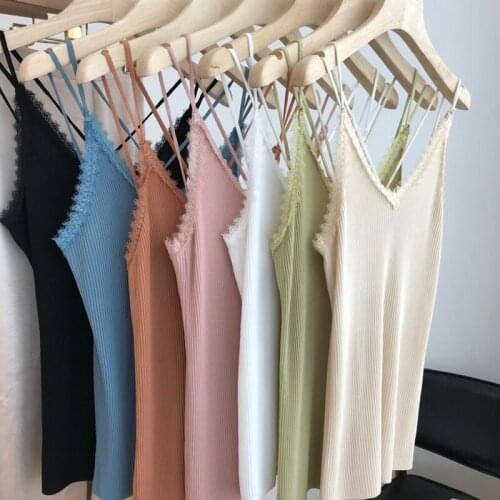 Women camisole Lace Trim Knit Sling Top cross Sexy Backless Tanks Sexy Base vest Female black sleeveless cami 2020 Ladies sling