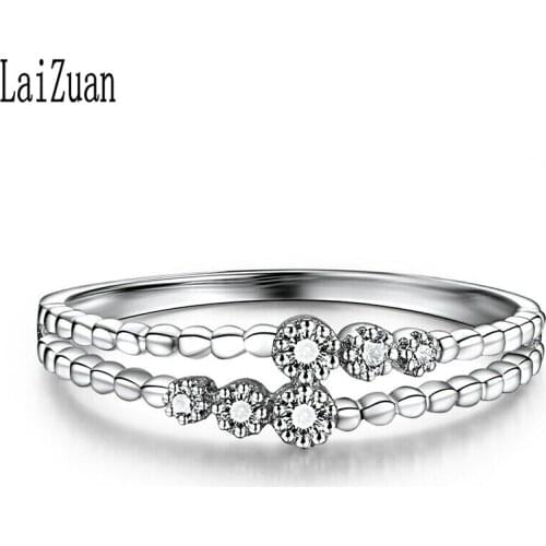 LaiZuan Solid 14K White Gold Genuine Natural SI/H Diamond Engagement Wedding Ring Women Trendy Fine Jewelry Ring Band Glittering