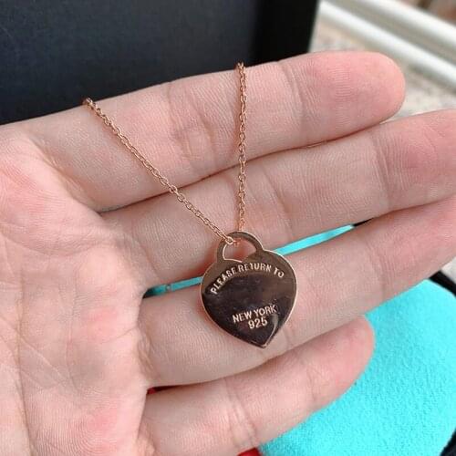 Womens Classic Fashion Heart Pendant S925 Sterling Silver Necklace Original Brand High Quality Jewelry Logo Holiday Gift