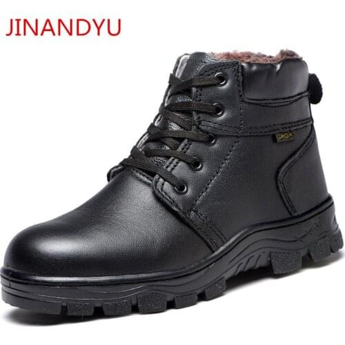 Winter Genuine Leather Safety Shoes with Steel Toe Cap Anti-smash Waterproof Boots Mens Black Work Platform Shoes Safty Boots