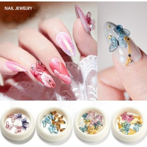 1 box Japanese 3D Purple Colorful Butterfly Nail Studs Linestone Nail Parts Decoration Nail Art Nail Salon
