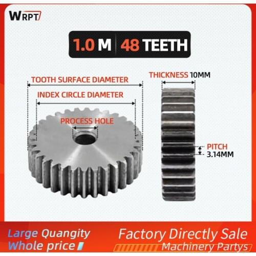1Pcs 1M 48Teeth Motor carbon steel Gear Wheel 1Modulus 48T Gears, spur gear thickness 10MM, craft hole