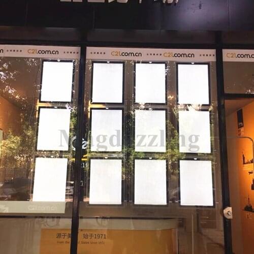 12PCS Vertical A3 Cable Hanging One Side Acrylic Frame LED Illuminated Window Display Light Pocket for Real Estate Agent